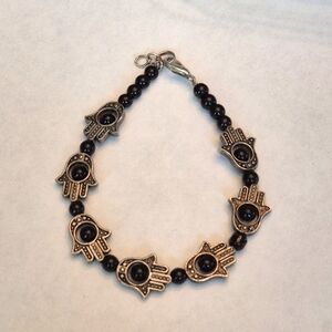 Hamsa Hand Black and Silver Beaded Bracelet